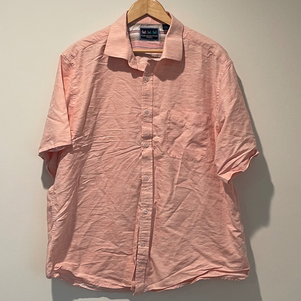 Charleston Threads Mens‎ XXL Peach Short Sleeve Button Down Shirt